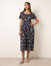 Shirred Drop Waist Midi Dress