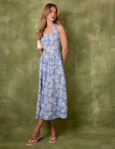 Ditsy Floral V Waist Halter Midi Dress
