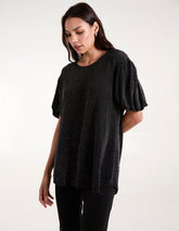 Bubble Sleeve Metallic High Low Top