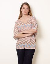 Zig Zag Metallic Bow Back Top