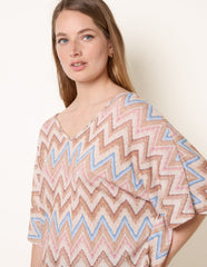 Zig Zag Metallic Bow Back Top