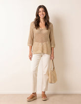 Metallic Crochet V Neck Top