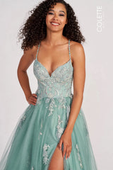 Colette CL2062 Glitter Long Formal Applique Prom Dress