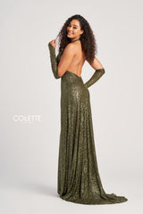 Colette CL5115 Sequin Prom Long Halter Formal Dress