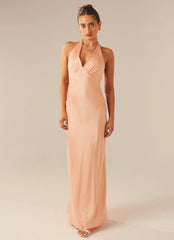 Heavy Hearted Satin Maxi Dress - Peach
