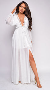 Pirae White Button Down Maxi Dress