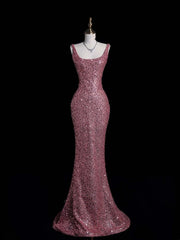 Modest Sheath Strapless Pink Sequins Long Formal Prom Evening Dress Dinner Outfits Party Gowns For Teens Girls AB2111