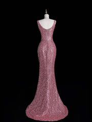 Modest Sheath Strapless Pink Sequins Long Formal Prom Evening Dress Dinner Outfits Party Gowns For Teens Girls AB2111