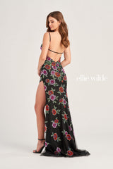 Ellie Wilde EW35069 Fitted Long Formal Floral Beaded Prom Gown