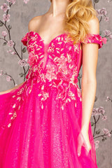 Long Formal 3D Flower A line Prom Dress