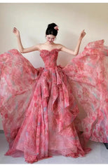 Classy Ball Gown Sweetheart Rose Pink Long Party Gowns Prom Dresses N2028