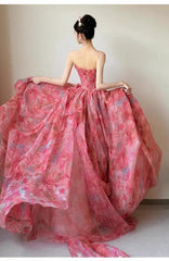 Classy Ball Gown Sweetheart Rose Pink Long Party Gowns Prom Dresses N2028