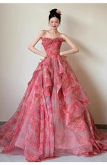 Classy Ball Gown Sweetheart Rose Pink Long Party Gowns Prom Dresses N2028