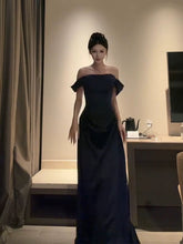 Sexy Evening Dresses Women A line Off The Shoulder Black Satin With Sleeves Long Prom Gown Party Wear Fashion Dresses N1812
