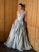 Sexy Evening Dresses Women Ball Gown Strapless Satin With Bow-knot Long Prom Gown Party Wear Fashion Dresses N1816