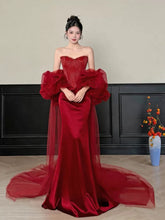 Sexy Women Mermaid Sweetheart Red Tulle Lace Long Prom Gown Party Wear Fashion Dresses N1820
