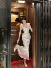 Simple Mermaid Spaghetti Straps Satin Ankle Length Long Party Gowns Prom Dresses N2054