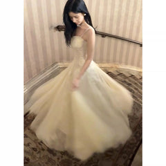 Modest French Style A Line Spaghetti Straps Tulle Lace Fashion Women Long Formal Outfits Prom Dresses N2104
