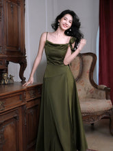 Classy Sheath Spaghetti Strap Olive Green Satin For Women Girls Teens Prom Dresses N2180