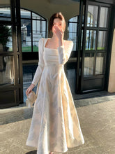 Classy A Line Square Neck White With Long Sleeves Satin For Women Girls Teens Prom Dresses N2185
