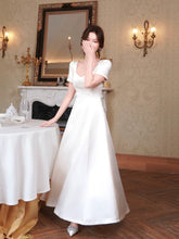 Simple A Line Square Neck Ivory Satin Long For Women Girls Teens Prom Dresses N2192