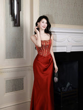 Classy Mermaid Spaghetti Strap Red Satin Long For Women Girls Teens Prom Dresses N2213
