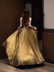 Simple Prom Dresses A Line Halter Sleeveless Slit With Pleated Long Formal Dress N3165