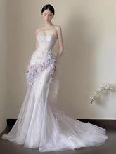 Simple Prom Dresses Mermaid Sweetheart Lilac Tulle With Feathers Formal Dress N3167