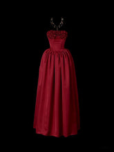 Cute Prom Dresses Ball Gown Strapless Burgundy With 3D Flowers Long Formal Evening Dress N3929
