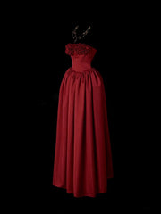 Cute Prom Dresses Ball Gown Strapless Burgundy With 3D Flowers Long Formal Evening Dress N3929