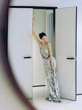 Sparkly Prom Dresses Mermaid V Neck Silver Sequin Long Formal Evening Dress N3945