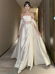 Simple Prom Dresses A Line Off The Shoulder Ivory Evening Gown Formal With Long Sleeves Formal Dress N4001