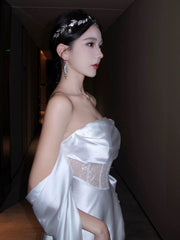 Simple Prom Dresses A Line Off The Shoulder Ivory Evening Gown Formal With Long Sleeves Formal Dress N4001
