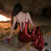 Simple Prom Dresses Mermaid Burgundy Spaghetti Strap Evening Gown Formal With Open Back Formal Dress N4008