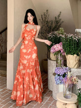 Simple Prom Dresses Mermaid Halter Orange Chiffon Evening Gown Formal Formal Dress N4009