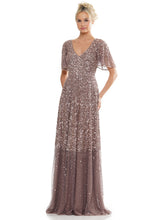 Long Beaded Formal Short Sleeve Dress by Marsoni MV1259