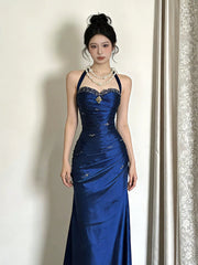 Modest Mermaid Halter Burgundy Satin Long Prom Dresses Graduation Dance Evening Outfits N529