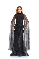 High Couture NR2260 Long Sleeve Formal Cape Dress