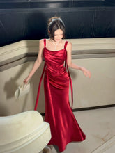 Elegant Mermaid Spaghetti Straps Red Satin Sleeveless Long Prom Dresses 16th Nigh Party Birthday Outfits AB2437