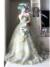 Princess Ball Gown Strapless Floral Forest Green Tulle Bodice Prom Dresses Inspiration Long Party Night Gowns 20th Birthday Outfits AB2264