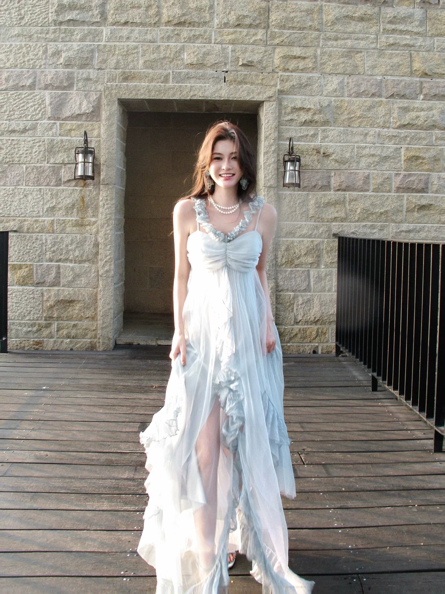 Modest A line Halter Light Sky Blue Chiffon Floor Length Prom Dresses 16th Nigh Party Birthday Outfits AB2417