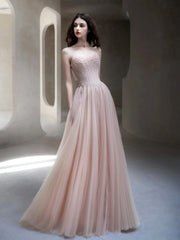 Classy A line Strapless Light Pink Tulle Long Formal Prom Dresses Dance Night Outfits Party Gowns AB2199