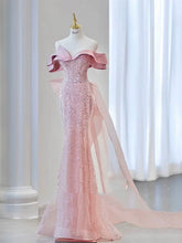 Sparkly Mermaid Evening Dress Off The Shoulder Pink Sequins Prom Dress Long Party Dress 19th Birthday Outfits AB2324