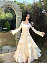 Modest Mermaid Square Neck Ivory Satin Long Sleeves Prom Dresses Wedding Guest Dress 16th Birthday Outfits AB2448