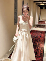 Modest A line Sweetheart Ivory Satin Lace Prom Dresses Wedding Guest Dress 20th Party Birthday Outfits AB2433