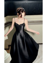 Modest A line Spaghetti Straps Black Satin Prom Dresses Wedding Guest Dress 16th Party Birthday Outfits AB2428