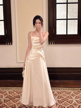 Sexy A line Spaghetti Straps Ivory Satin Long Prom Dresses Wedding Guest Dress 20th Birthday Outfits AB2480