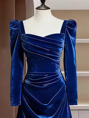 Unique Sheath Royal Blue Long Sleeves Prom Dresses Inspiration Party Night Gowns 20th Birthday Outfits AB2249