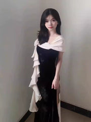 Unique Mermaid One Shoulder Black Prom Dresses Inspiration Long Party Night Gowns 20th Birthday Outfits AB2248