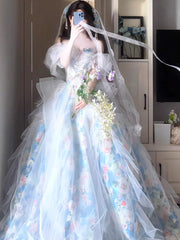 Unique Ball Gown Off The Shoulder Blue With Short Sleeves Prom Dresses Inspiration Party Night Gowns 16th Birthday Outfits AB2257